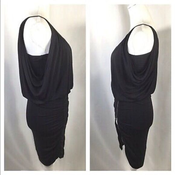 BCBGMaxazria Doris Black Dress Bodycon Size Ruched Zipper skirt romantic goth M - Picture 2 of 11